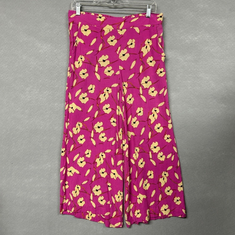 Jessica Simpson Pants Women's M Floral Print Cropped Wide Leg Pink & Yellow Cute